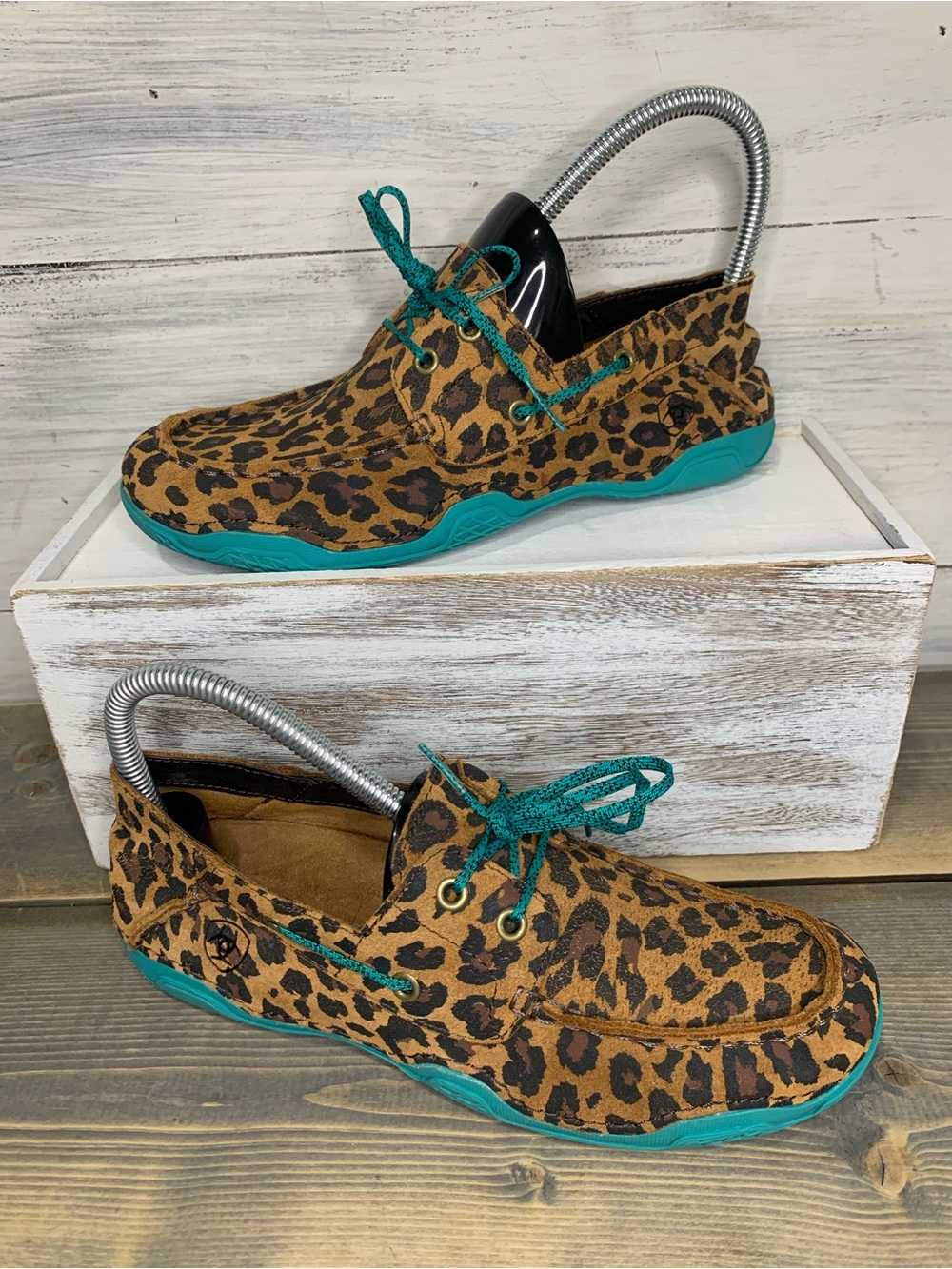 Ariat Leopard Print Boat Shoes with Teal Accents